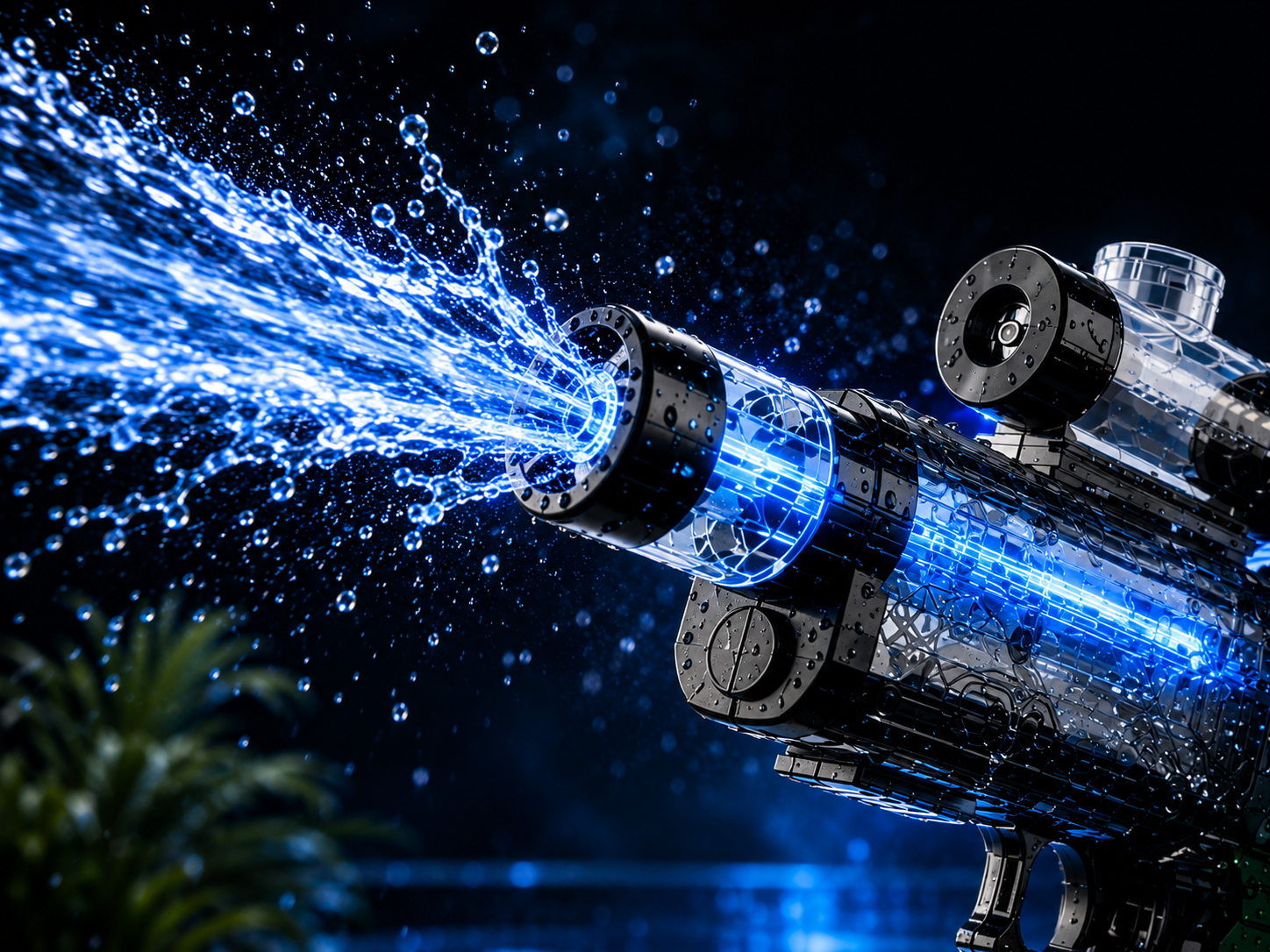 AquaStrike firing a powerful glowing water blast