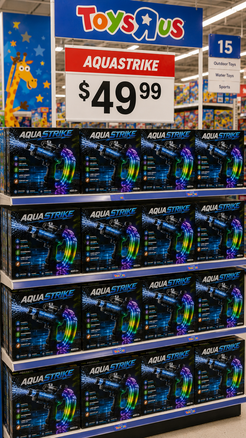 AquaStrike display at Toys R Us priced at 49.99